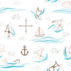 Marina Blue - Maritime Vektor Ornamente • Trends • Designtapeten • Berlintapete • Nahtloses Wal Musterdesign (Nr. 14094)